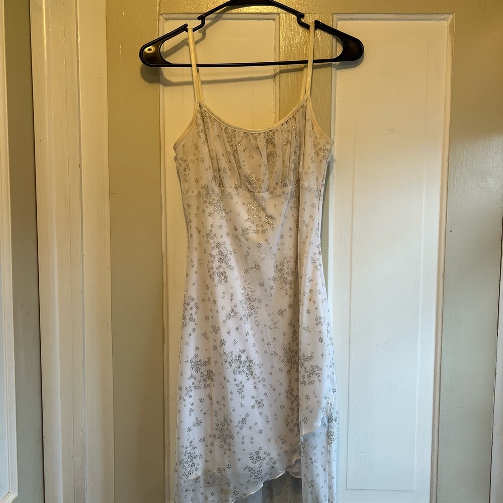 White High Low Slip Dress with Spaghetti Straps